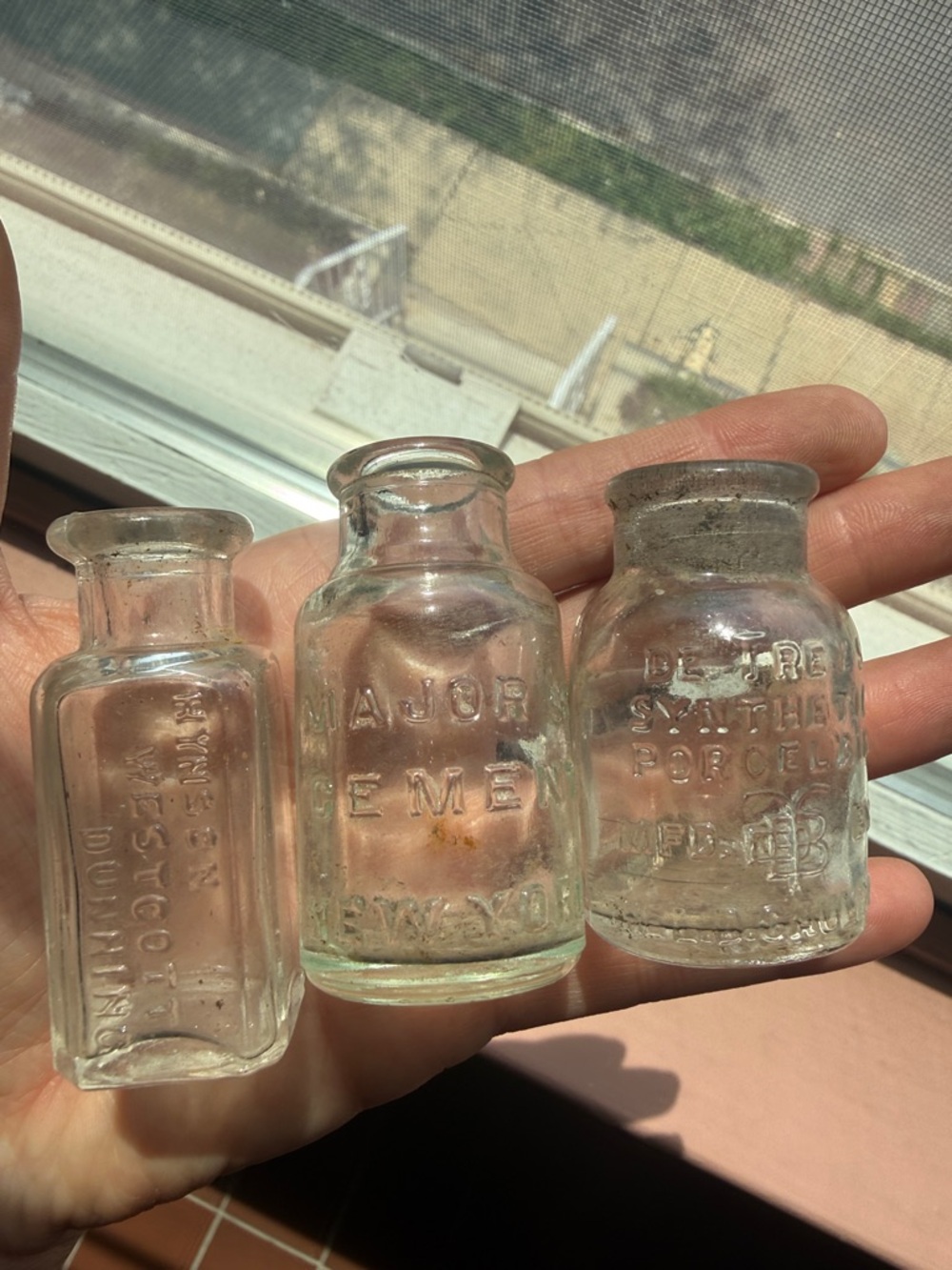 Antique vintage corktop embossed mini glass bottles